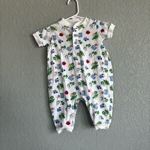 Tad Little Vintage Boys 0-6 Month Romper Outfit White Safari Animals